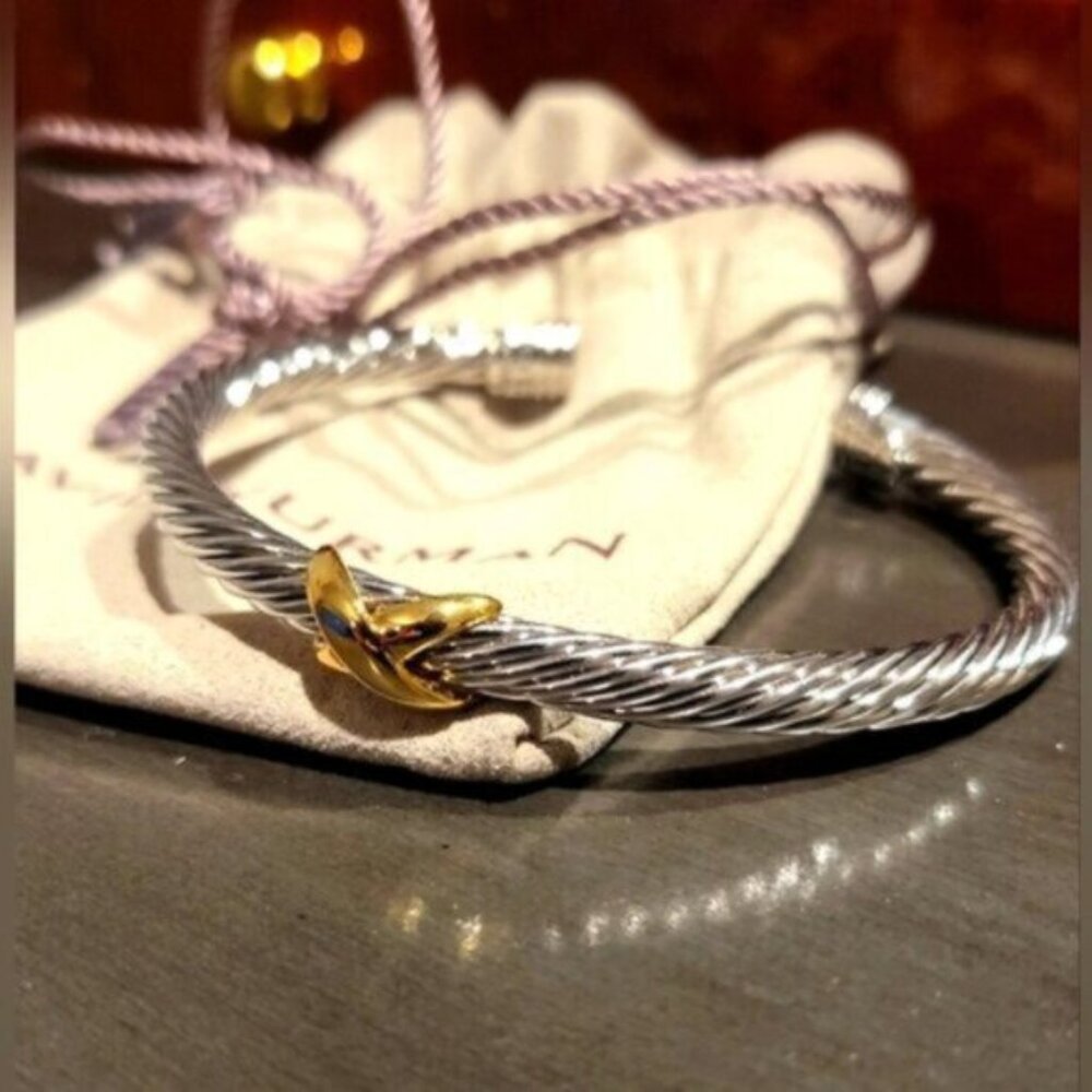 David Yurman 14k Gold X Classic Cable Station Bracelet 5mm